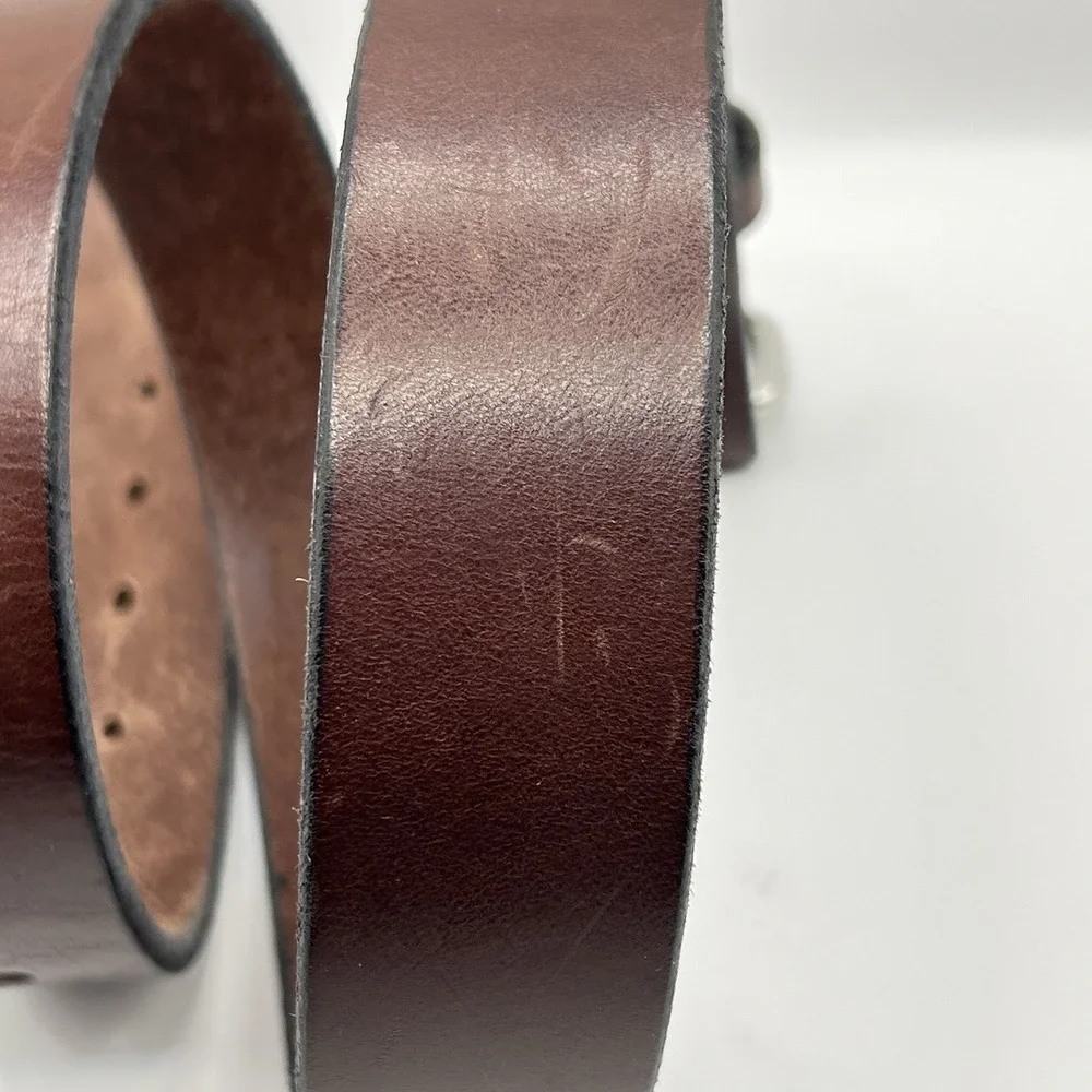 Amish Handcrafted Thick Leather Belt 36 Brown Silver Tone Buckle Grunge Work